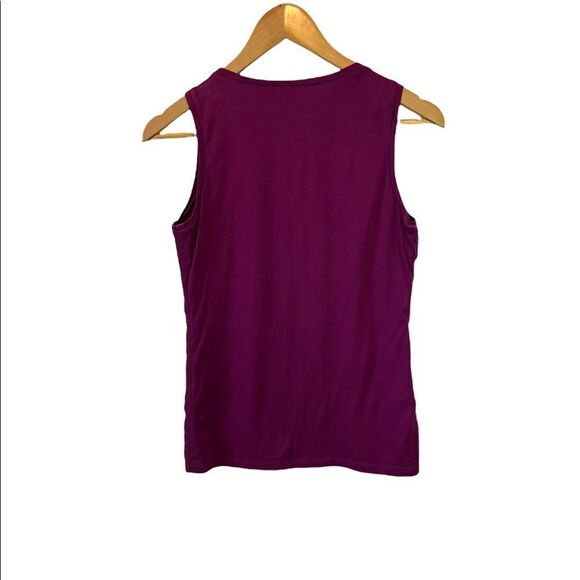 ANN TAYLOR Petites Purple Ruffle Scoop Neck Wide Strap Dressy Tank Top SP - Picture 3 of 8
